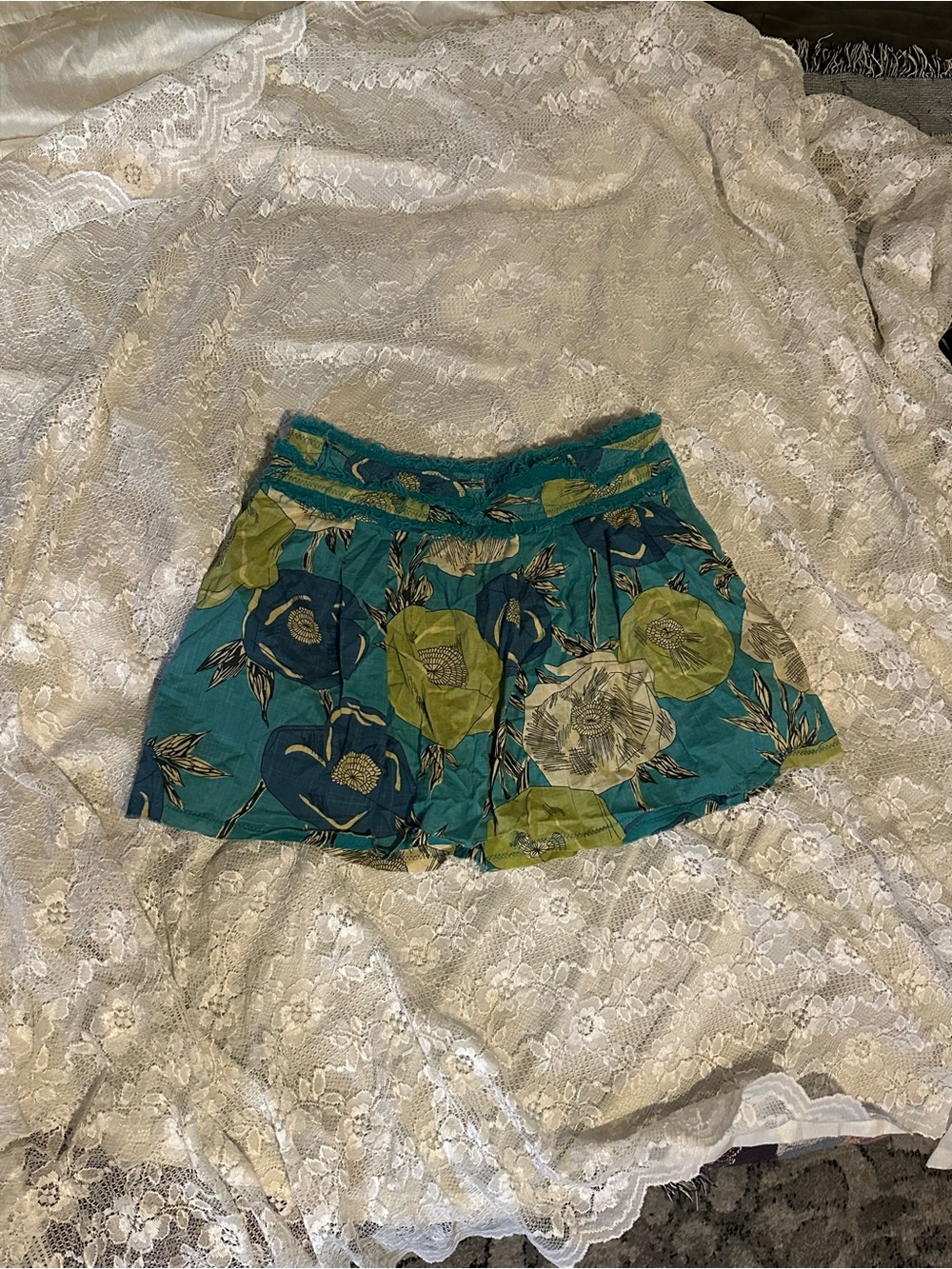 Teal Floral Print Mini Skirt